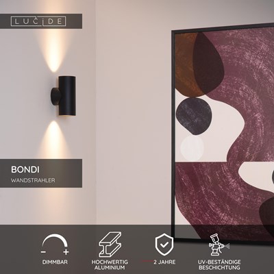 Lucide BONDI - Wandstrahler / Wandleuchte - 2xGU10 - Schwarz
